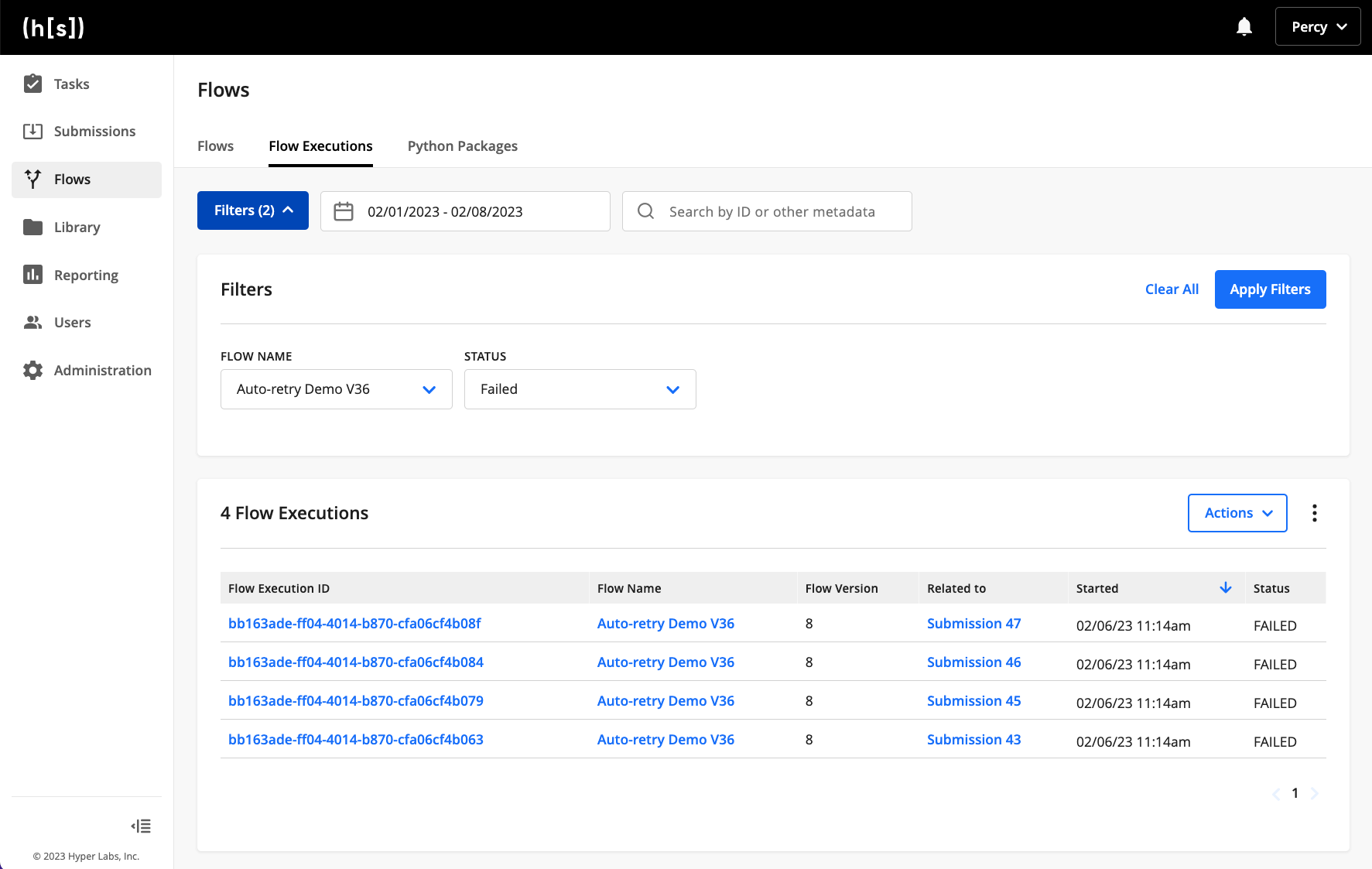 Flows Extraction Submission Failed Example